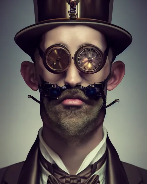 Image similar to steampunk male portrait, handsome man wearing detective coat, steampunk monocle, complex 3 d render by ilya kuvshinov, peter mohrbacher, greg rutkowski, ryohei hase, dramatic lighting, intricate, highly detailed, sharp focus, luminous, unreal engine, blender, artgems, masterpiece, ray tracing