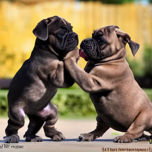 Prompt: brindle bullmastiff puppy boxing