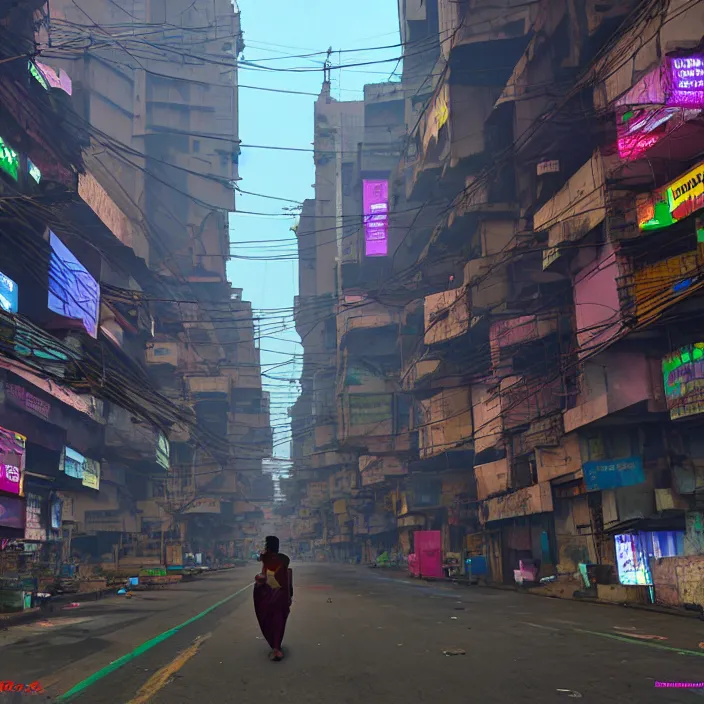 Image similar to streets of mumbai in 2 0 7 0, cyberpunk, futuristic, high fidelity, uncompressed png