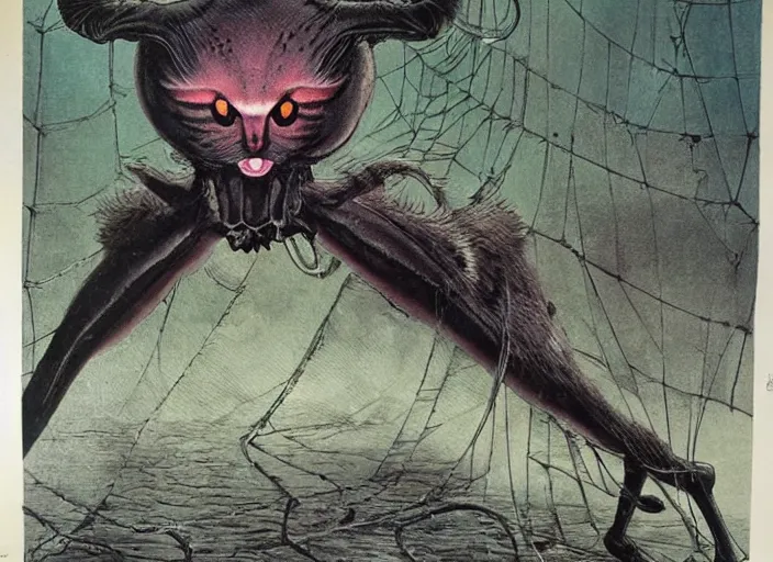 Prompt: a picture of an horrific cat that has spider! legs and eyes, art by wayne barlowe