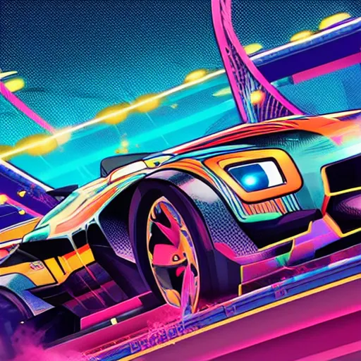 Prompt: Rocket league by Tristan Eaton, geometric glitch matrix, trending dribble, behance