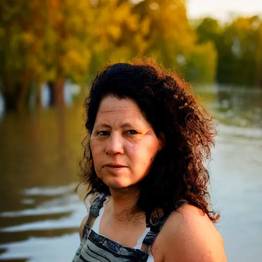 Image similar to golden hour rebel portrait of a lady 3 7 years old, with flood