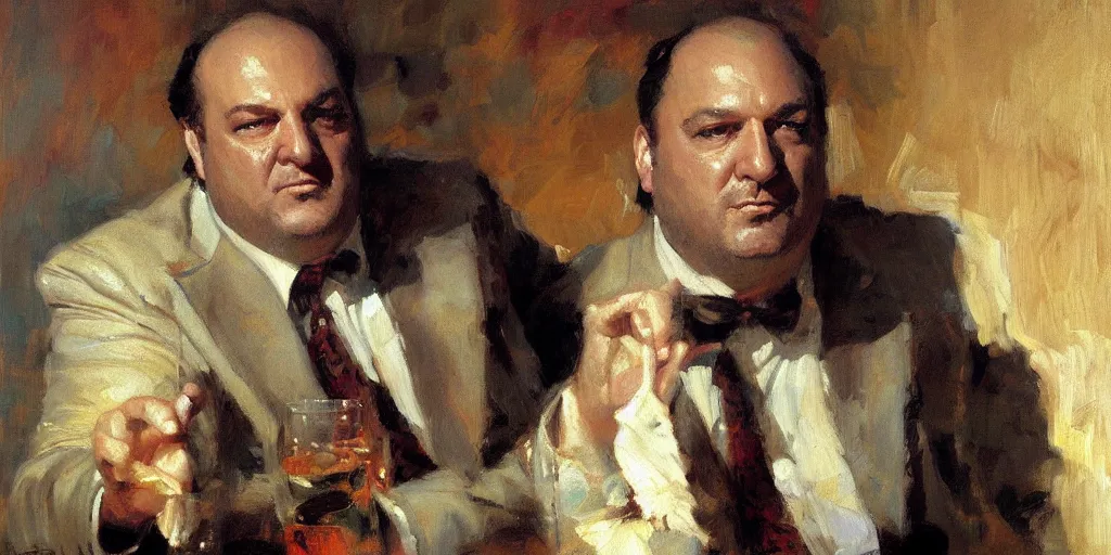 Prompt: tony soprano, portrait, painting by gaston bussiere, craig mullins, j. c. leyendecker