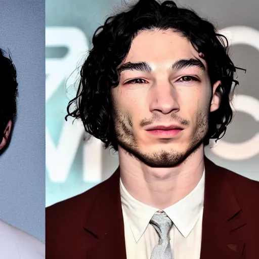 Prompt: A headshot of Ezra Miller side-by-side with a nuclear warhead
