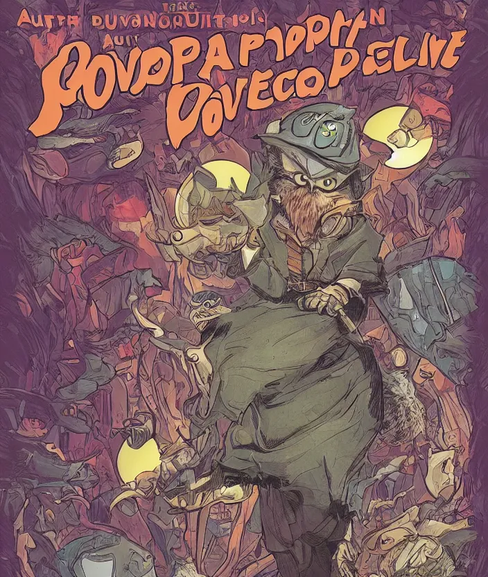 Prompt: graphic novel about grumpy owl detective, colourful, by arthur adams and greg rutkowski