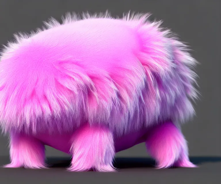 Image similar to high quality 3 d render hyperrealist very cute small tardiradiant, plush mascot, long spiky fluffy smooth hair, photo from the side, pink fluffy fur, vray, smooth background, artstation, ultra detailed