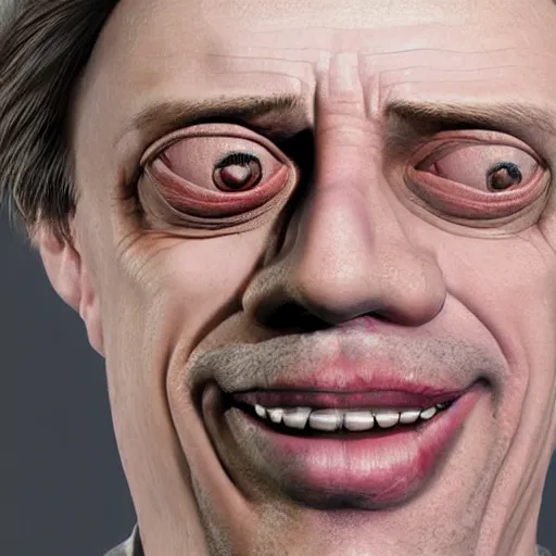 Image similar to hyperrealistic mixed media image of steve buscemi, exaggerated teeth, stunning 3 d render inspired art by xiang duan and thomas eakes, perfect facial symmetry, immaculate complexion, realistic, highly detailed attributes and atmosphere, dim volumetric cinematic lighting, 8 k octane detailed render, post - processing, masterpiece,