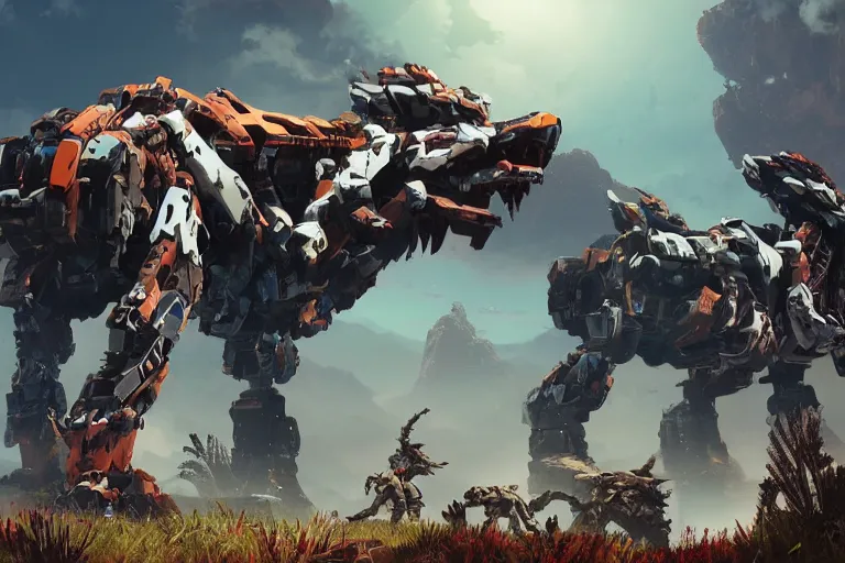 Image similar to rockbreaker machine mecha animal beast robot of horizon forbidden west horizon zero dawn bioluminiscence global illumination ray tracing hdr fanart arstation by sung choi and eric pfeiffer and gabriel garza and casper konefal