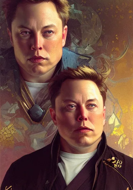 Image similar to fat elon musk with gold hair, intricate, elegant, highly detailed, digital painting, artstation, concept art, smooth, sharp focus, illustration, art by artgerm and greg rutkowski and alphonse mucha and william - adolphe bouguereau