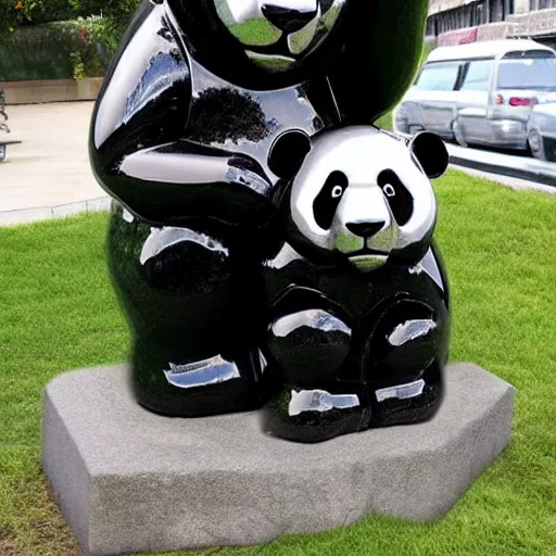 Image similar to large chrome statue in the shape of a panda