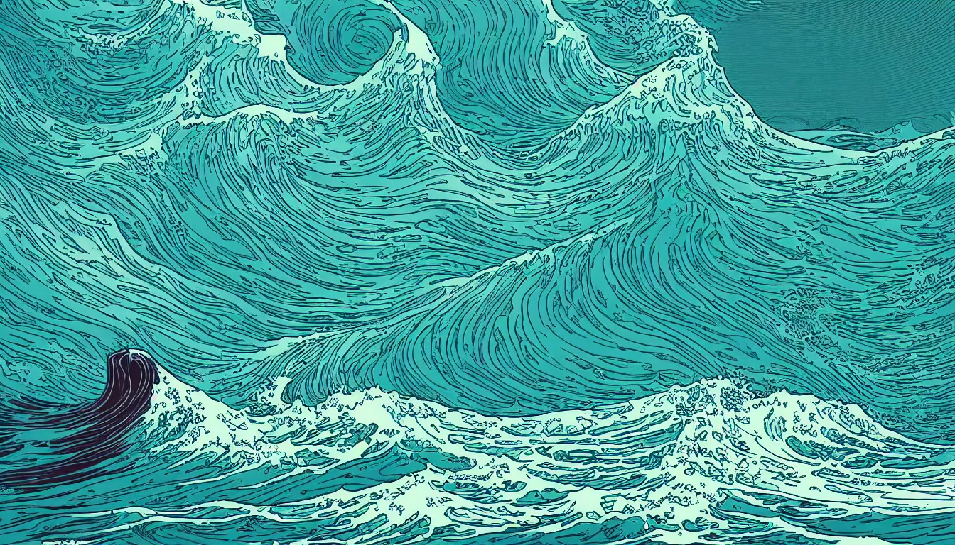 Image similar to ocean wave, land in sight by Kilian Eng, minimalist, detailed