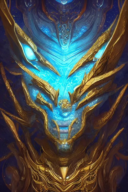 Prompt: a Portrait of a space dragon, third person, D&D, sci-fi fantasy, intricate, blue and gold, highly detailed , art by Range Murata, rim lighting, highly detailed, 3d, octane render, bright colors, digital painting, trending on artstation, sharp focus, illustration style of Stanley Artgerm,