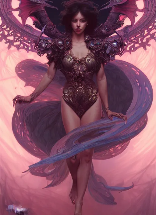 Prompt: demon dancer of the underworld, intricate, shiny, elegant, higly detailed, ultra definition, digital painting, artstation, unreal engine rendered, concept art, smooth, high speed, illustration, art by artgerm and greg rutkowski and alphonse mucha and james jean