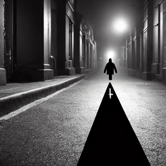 Image similar to its following you, dark night, footage, creature, evil, realistic, sidewalk