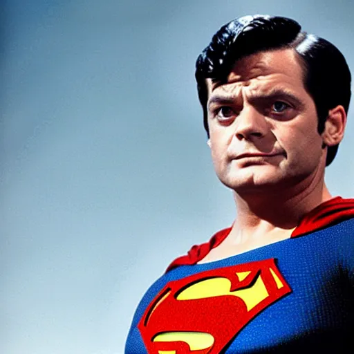 Image similar to David Jason as Superman, photo, movie still, realistic