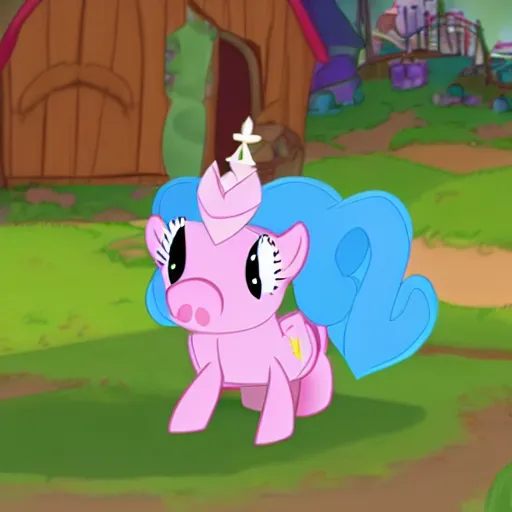 Image similar to walking pig wearing a crown in the style of my little pony cartoon