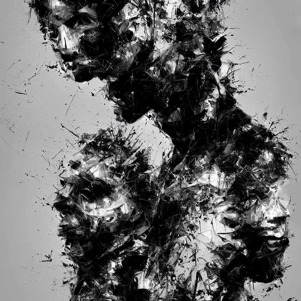 Prompt: black and white cinematographic man abstract expressionism quality render unreal engine 5, 3 d by russ mills