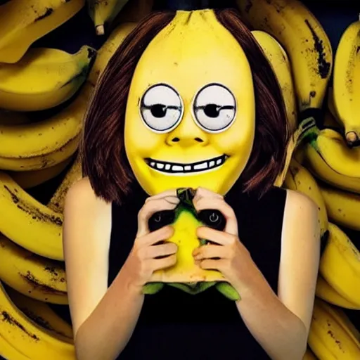 Image similar to a banana that has face of emma stone on it, dark humor, dalle 2 reference