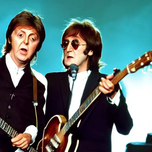 Image similar to Paul McCartney and John Lennon in concert, 2019