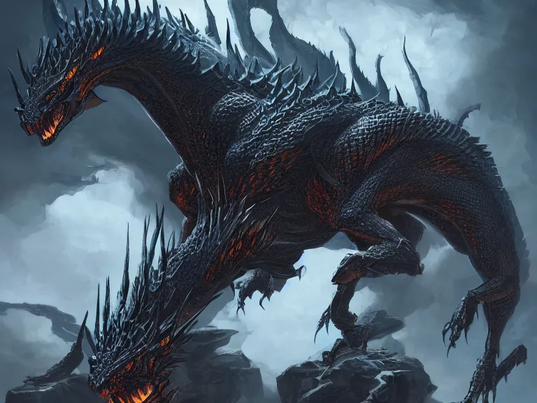 Prompt: an 8k intricate digital concept illustration of majestic darkness dragon by kerem beyit, gerald brom, dan luvisi, kevin glint trending on artstation