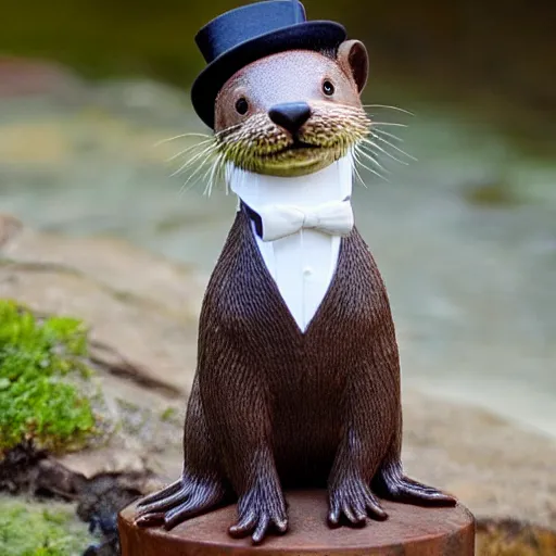 Image similar to truggster the otter is a very dapper gentleman in his new top hat