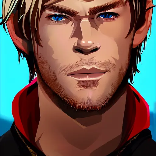 Image similar to Anime portrait of Chris Hemsworth, trending on artstation, artstationHD, artstationHQ, anime style, 4k, 8k