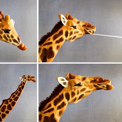 Prompt: making of an edible giraffe in 4 steps, from the beautiful'how to make food art step by step collection ', dslr