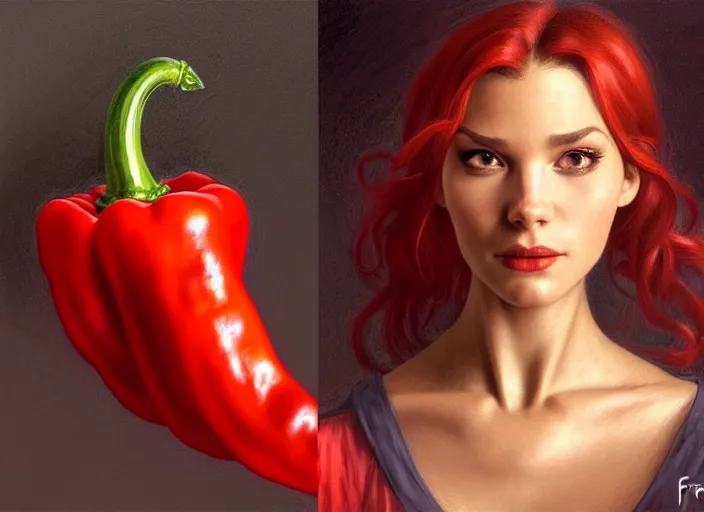 Image similar to a red pepper wearing a doctor's outfit, diffuse lighting, fantasy, hospital background, intricate, elegant, highly detailed, lifelike, photorealistic, digital painting, artstation, illustration, concept art, smooth, sharp focus, art by frank frazetta and marco bucci and loish and rossdraws and artgerm and alphonse mucha