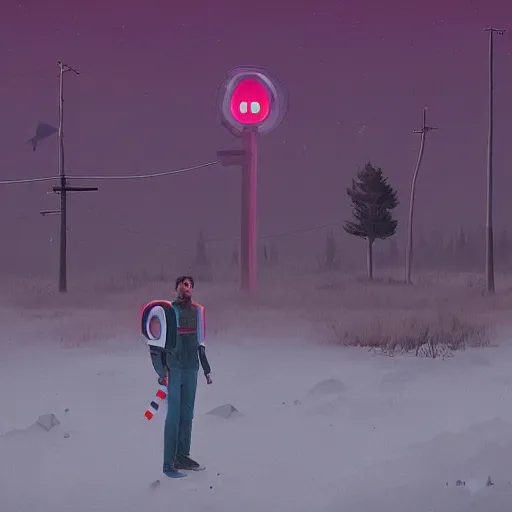 Prompt: The Harbinger, a full-body portrait by Simon Stålenhag