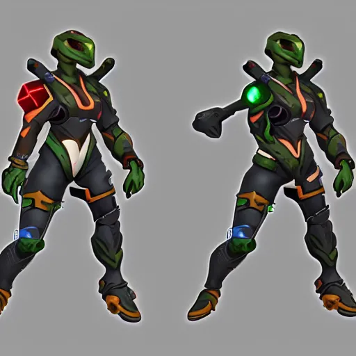 Image similar to geico gecko overwatch hero concept design, trending on artstation