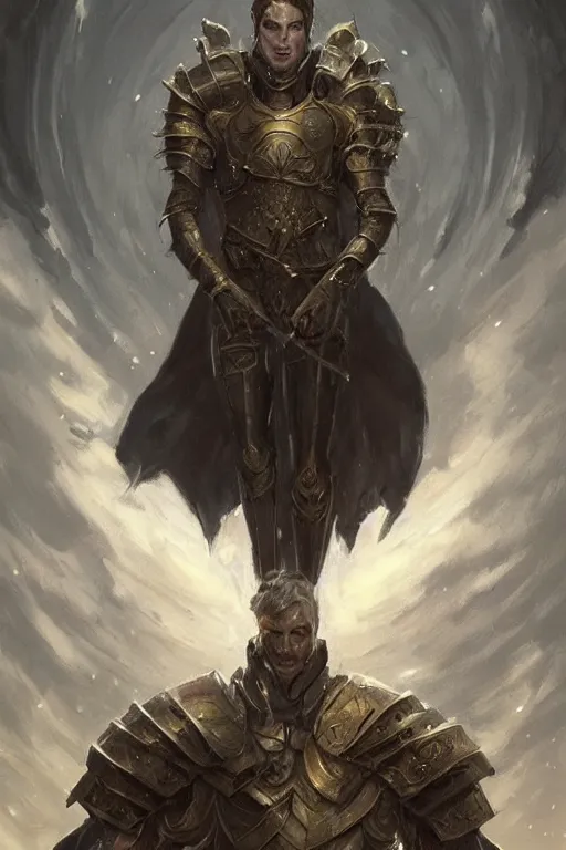 Image similar to a masculine elegant man from sideview with large shoulders, armor, and wearing golden laurel wreath, ethereal horror fantasy art by greg rutkowski and magali villanueve and monet con