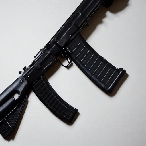 Image similar to A medium shot photograph of an AK-47 against a white background, 4k, ultra HD