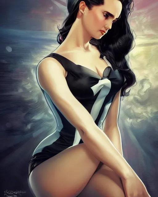 Image similar to a pin up and beautiful fashion charming dreamlke jennifer connelly, symmetrical face symmetrical eyes, character art, art by artgerm lau and wlop and and ilya kuvshinov and john singer sargent, joshua middleton comic art, frostbite 3 engine