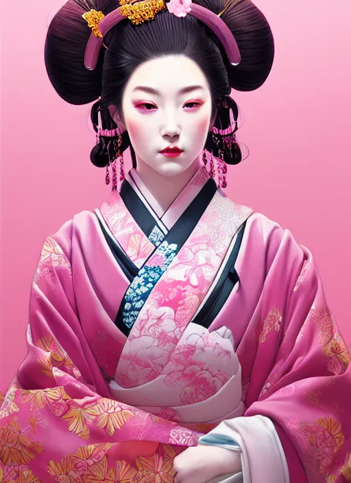 Prompt: dreamlike luxury stunning oiran portrait, pink pastel colours kimono, art by artgerm, wlop, loish, ilya kuvshinov, 8 k realistic, hyperdetailed, beautiful lighting, detailed background, depth of field, symmetrical face, frostbite 3 engine, cryengine,