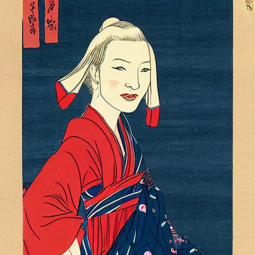 Prompt: ukiyo-e portrait of cate blanchett