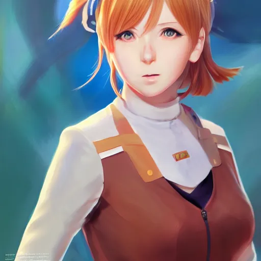 Image similar to anime portrait of Angela Merkel as an anime girl by Stanley Artgerm Lau, WLOP, Rossdraws, James Jean, Andrei Riabovitchev, Marc Simonetti, and Sakimichan, trending on artstation