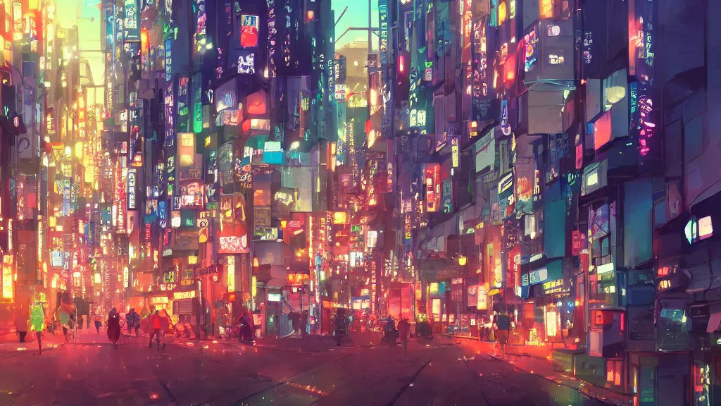 Image similar to landscape of a The Tokyo city , rich vivid colors, ambient lighting, dynamic lighting, official media, anime key visual, makoto shinkai, ilya kuvshinov, lois van baarle, rossdraws, detailed, trending on artstation.