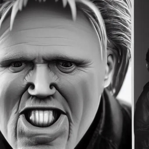 Prompt: centered detailed portrait of a caricature of Gary Busey by Alina Ivanchenko,Alessio Albi and Shin JeongHo, shot on 70mm, unreal engine