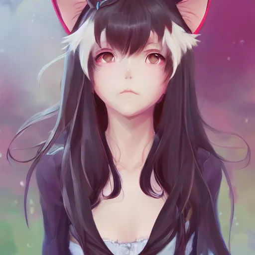 Image similar to An anime portrait of beautiful girl with cat ears, by Stanley Artgerm Lau, WLOP, Rossdraws, James Jean, Andrei Riabovitchev, Marc Simonetti, and Sakimichan, tranding on artstation