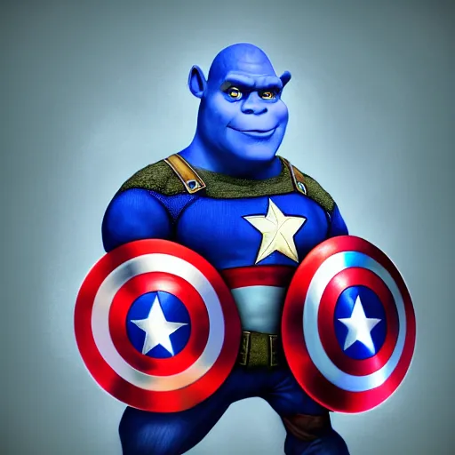 Image similar to digital painting of Shrek as Captain America