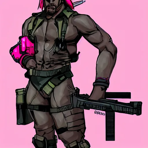 Prompt: Sundowner mercenary character from metal gear video game wearing a pink dress, male, trending on artstation