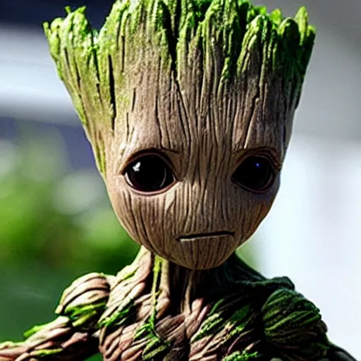 Prompt: baby groot in a japanese village