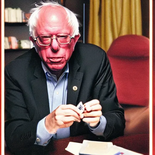 Image similar to bernie sanders smoking a blunt on a magic the gathering card