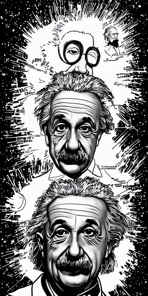 Image similar to portrait of albert einstein in front of a space - time diagram, by laurie greasley