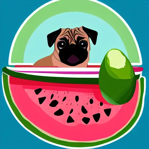 Prompt: A pug riding in a watermelon UFO, digital art