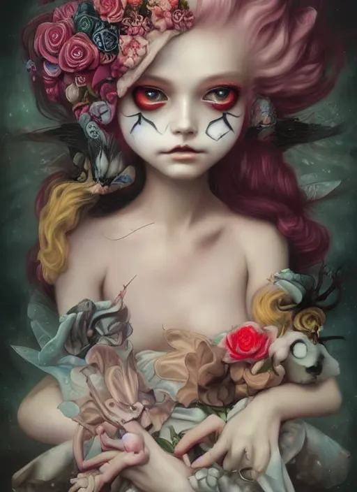 Image similar to pop surrealism, lowbrow art, anime 3 d art, realistic cute anime girl painting, japanese street fashion, hyper realism, muted colours, rococo, natalie shau, loreta lux, tom bagshaw, mark ryden, trevor brown style,