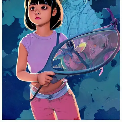 Image similar to a study of cell shaded portrait of Isabela Moner as dora the explorer, concept art, illustration, post grunge, concept art by josan gonzales and wlop, by james jean, Victo ngai, David Rubín, Mike Mignola, Laurie Greasley, highly detailed, sharp focus, alien, hard light, minimal color palette, Trending on Artstation, HQ, deviantart, art by artgem