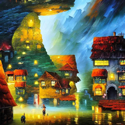 Image similar to waterfall village by james christensen, rob gonsalves, paul lehr, leonid afremov and tim white