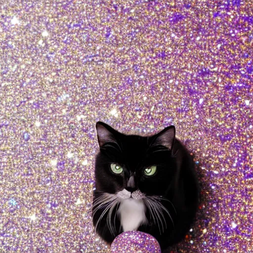 Prompt: a photo of a cat in a cloud of glitter