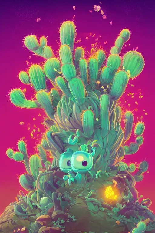 Image similar to roots cactus sushi cristal smurf ghost creature animal sushi cristal very big eye roots cactus elemental flush of force nature micro world fluo fishscale, behance hd by jesper ejsing, by rhads, makoto shinkai and lois van baarle, ilya kuvshinov, rossdraws radiating a glowing aura global illumination ray tracing hdr